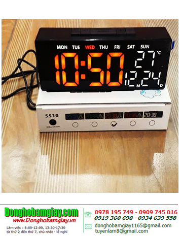 LED 5510, Đồng hồ LED 5510 treo tường (xem giờ và hiển thị thứ ngày, Nhiệt độ, cài báo thức, bấm giờ), 18.2cm x 3.5cm x 6.6cm /Bảo hành 03 tháng